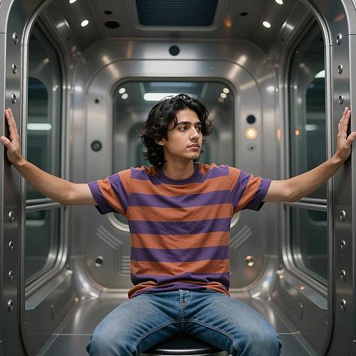 Futuristic Reflection of a Young Man