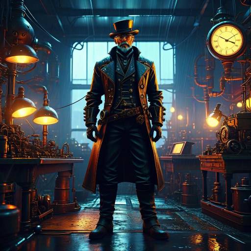 Steampunk Man in Industrial Workshop