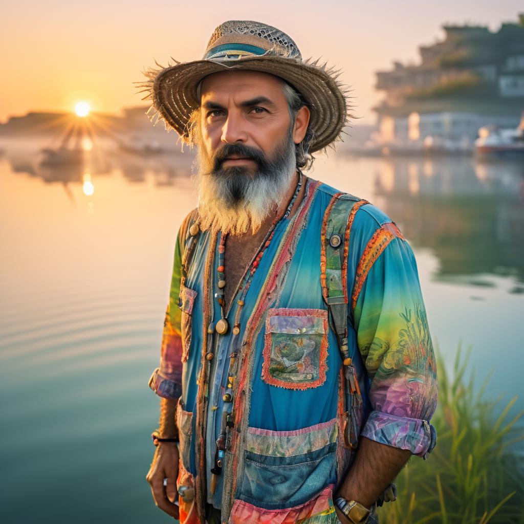 Hyper-realistic Fisherman Portrait at Sunset