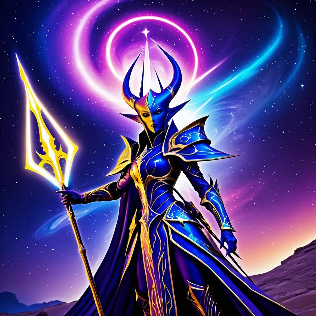 Vibrant Aeldari Warlock Portrait at Night