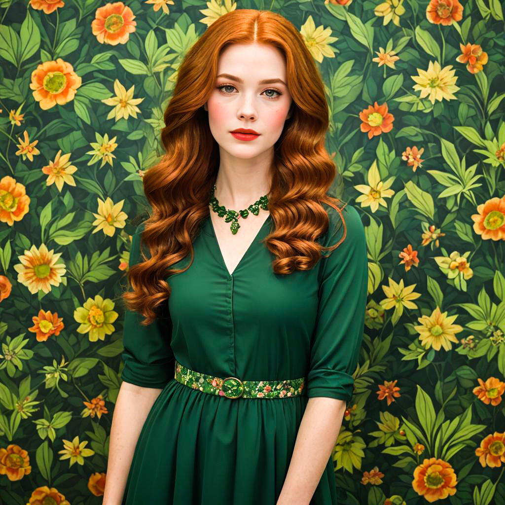 Artistic Young Woman in Vintage Floral