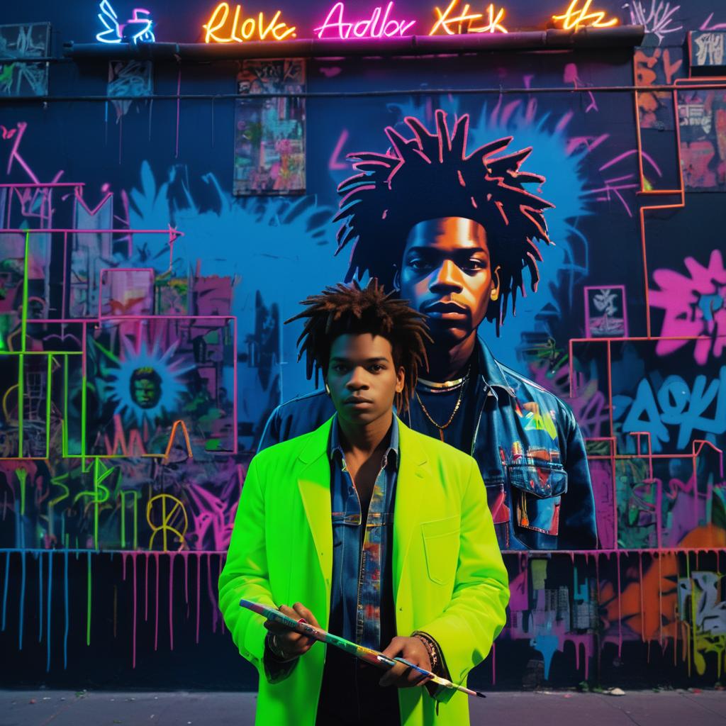 Neon Urban Jungle with Basquiat's Influence