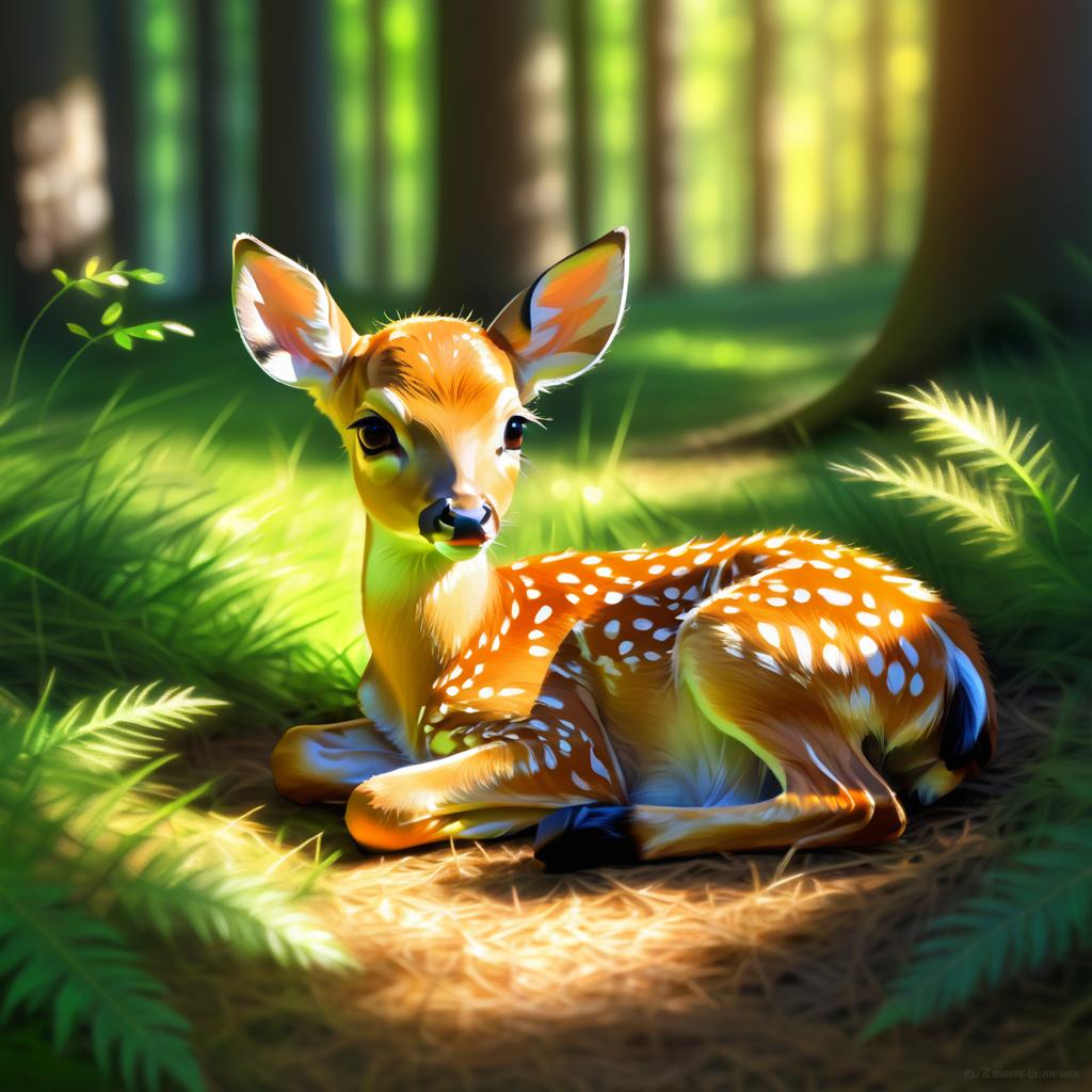 Peaceful Baby Fawn in Sunlit Forest