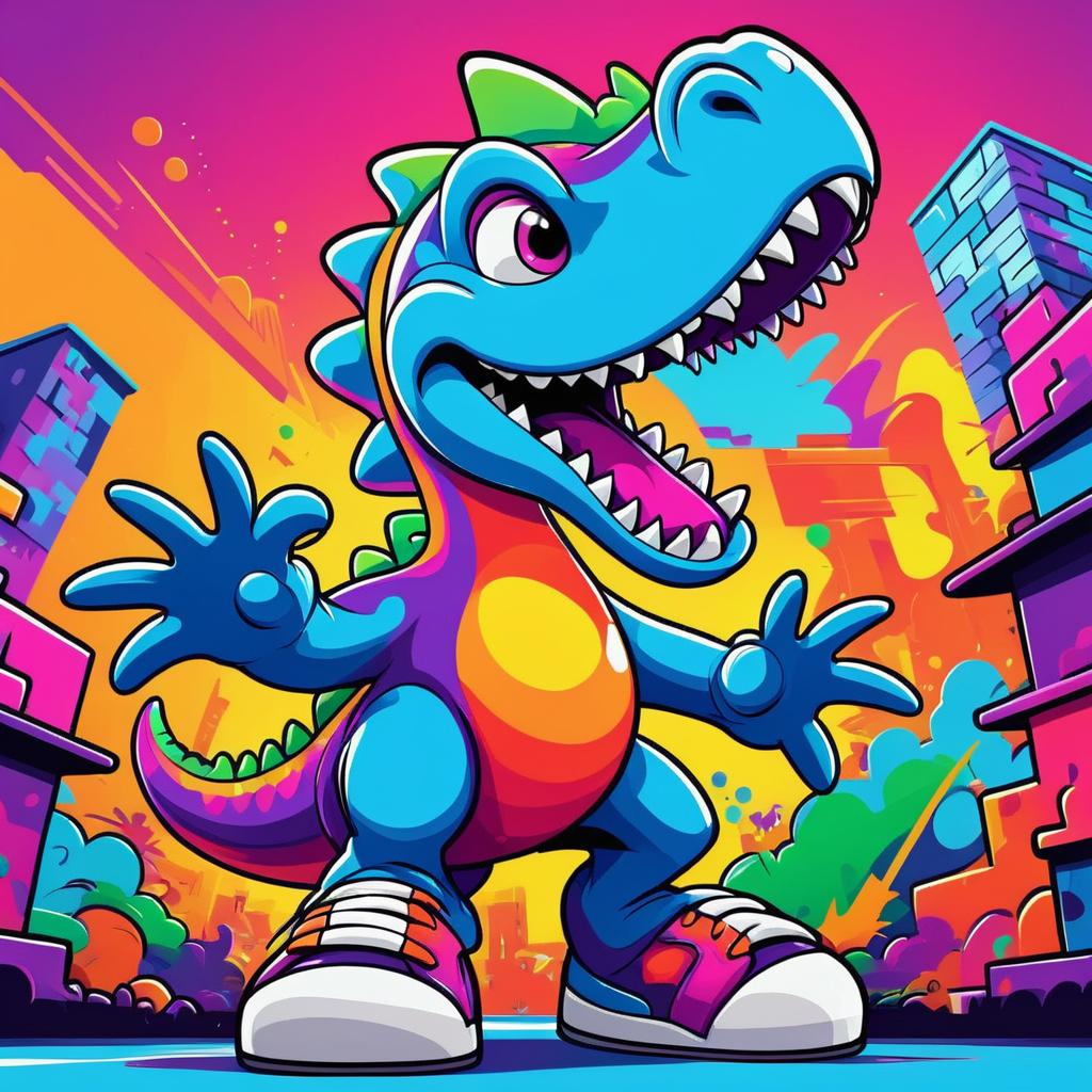 Playful Dinosaur Graffiti Character Art