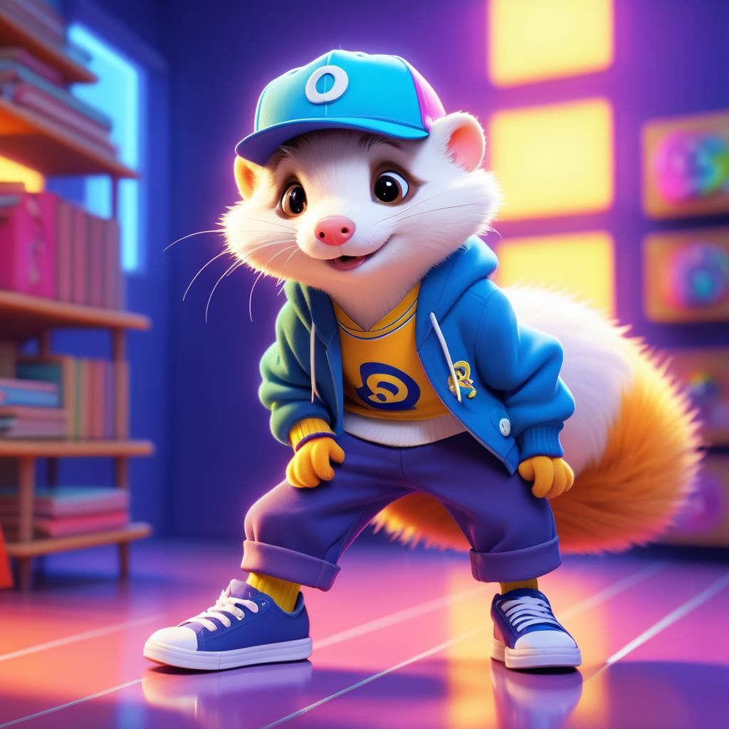 Mischievous Ferret in Pixar Style