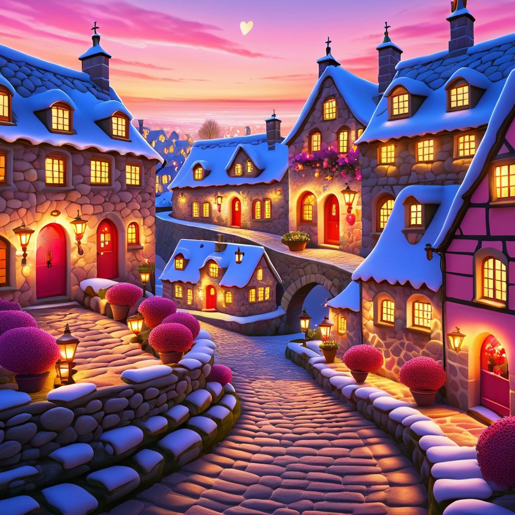 Charming Valentine's Day Village Illustration