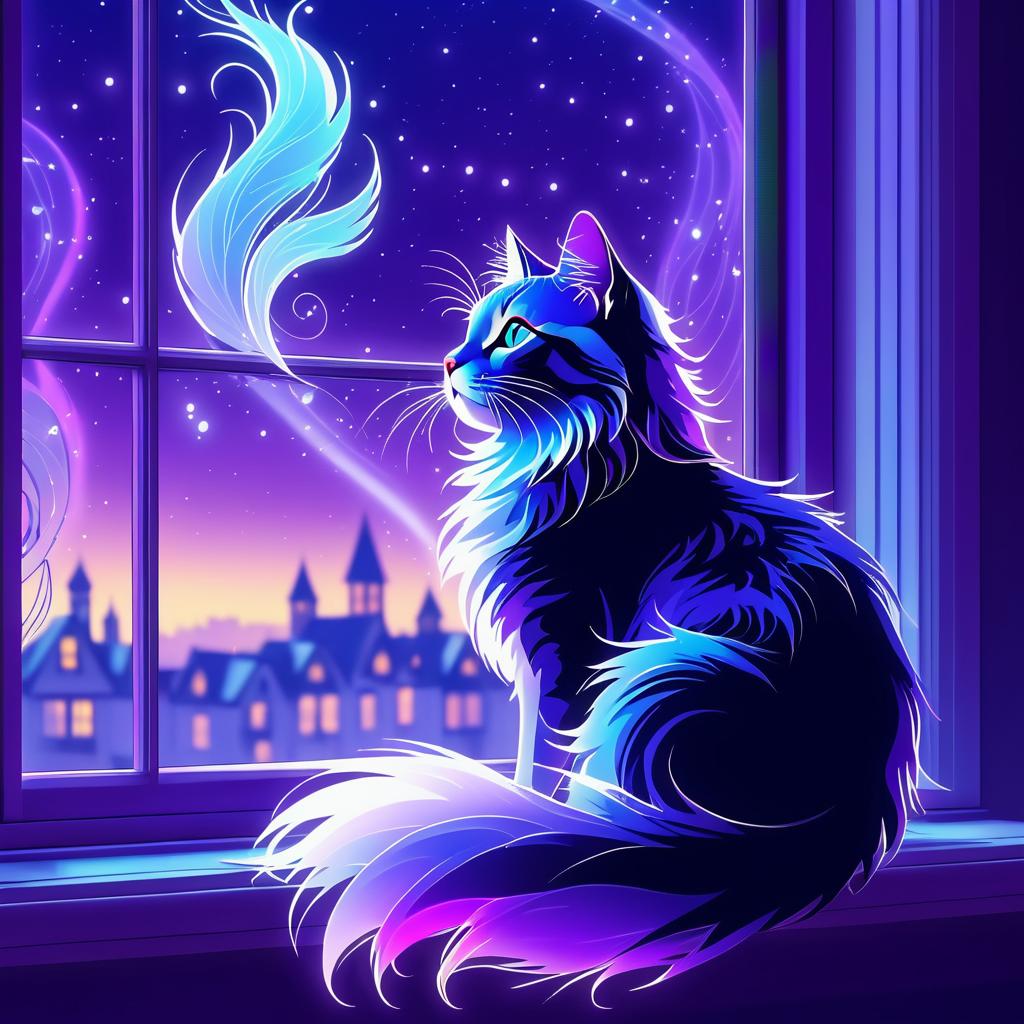 Magical Cat on Windowsill with Sound Waves