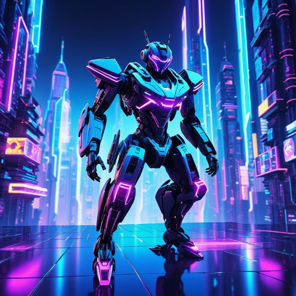 Futuristic Robot in Neon Cityscape