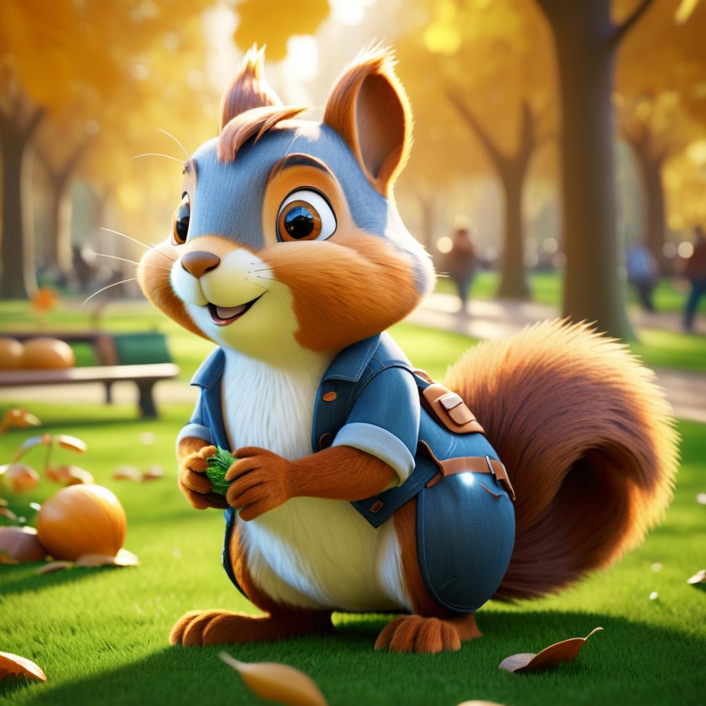 Clever Squirrel in Bustling Park Illustration