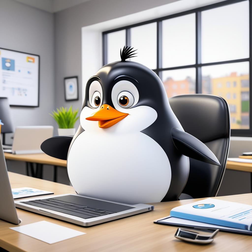 Confident Cartoon Penguin at Work