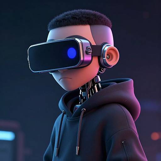 Cyberpunk Robot Boy in Hoodie