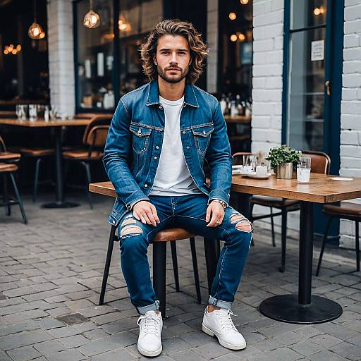 Urban Style Man in Denim and Leather