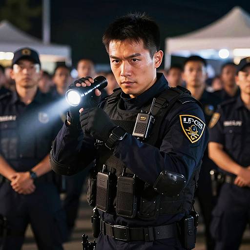 Nighttime Security Guard in Action