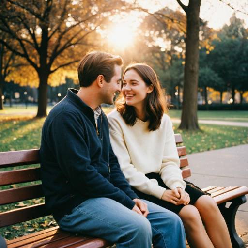Couple Sitting on Park Bench in Autumn