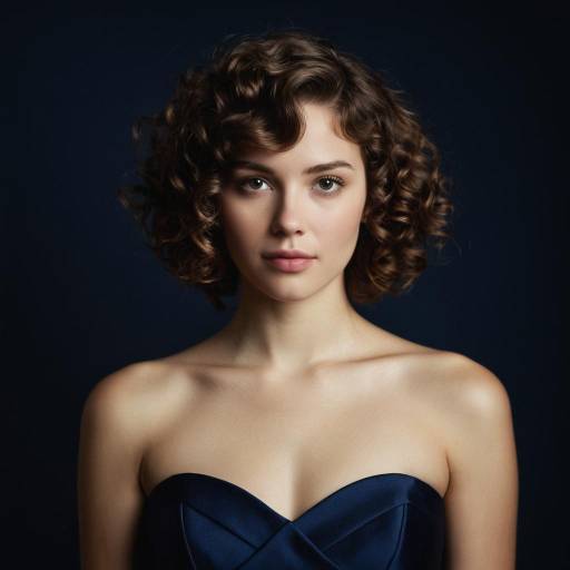Portrait of Young Woman in Navy Blue Evening Dress