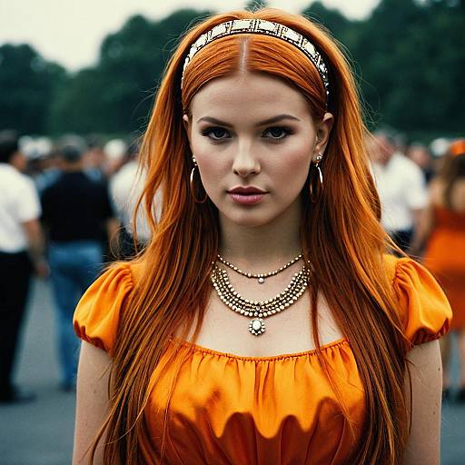 Woman in Orange Dress with Jewelry
