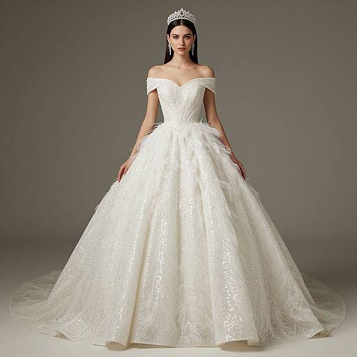 Elegant Sequin Feather Ball Gown