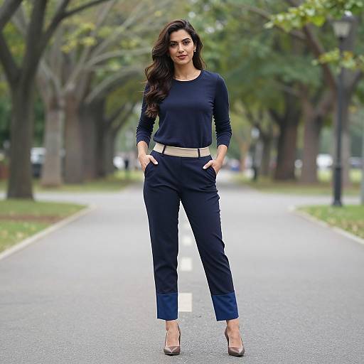 Stylish Navy Blue Pants Outfit in Nature