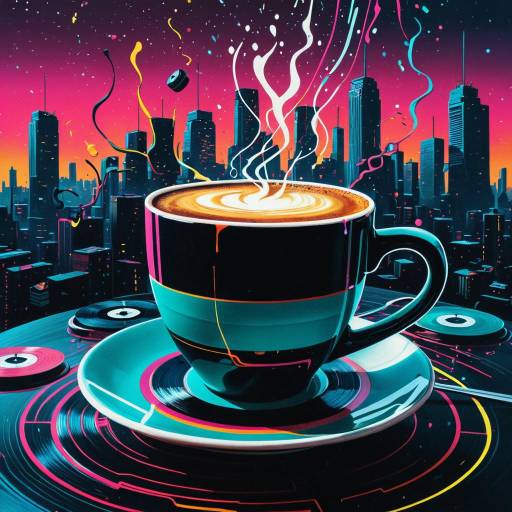 Vibrant Cyberpunk Coffee Cup Surrealism