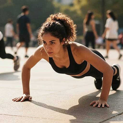 Determined Woman Doing Push-Up Outdoors