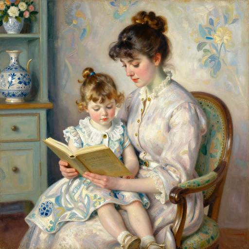 Impressionist Mother Reading Scene