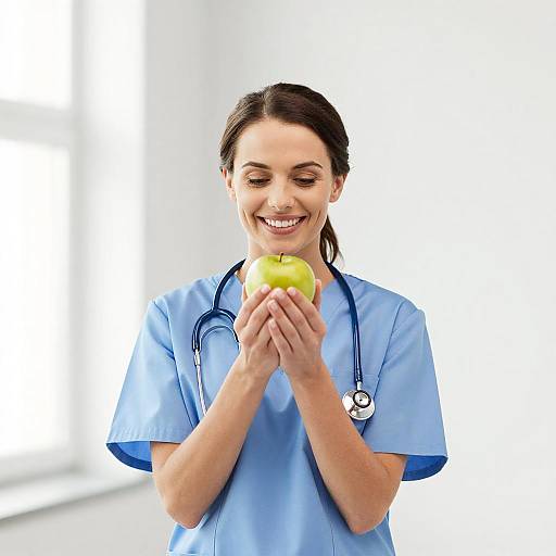 Smiling Nurse with Green Apple Portrait