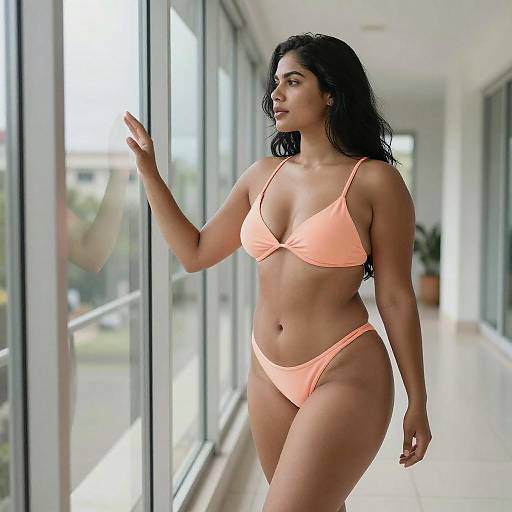 Curvy Woman by Window in Bikini