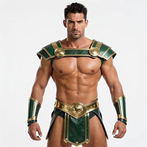 Confident Gladiator in Green and Gold