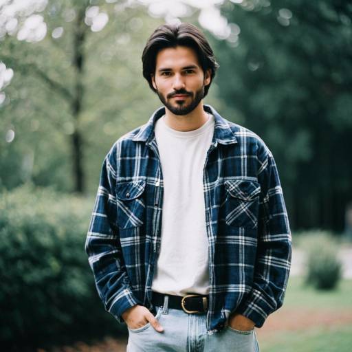 Man in Blue Plaid Shirt and White Tee Outdoors