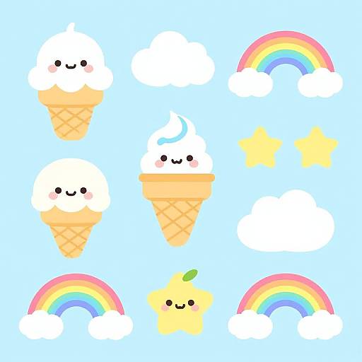 Kawaii Vector Ice Cream and Rainbows