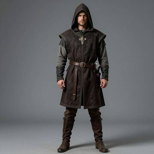 Medieval Man in Hooded Outfit