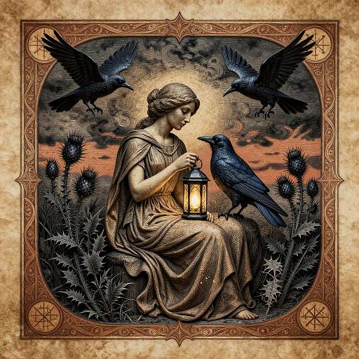 Neo-Gothic Lady with Lantern and Ravens