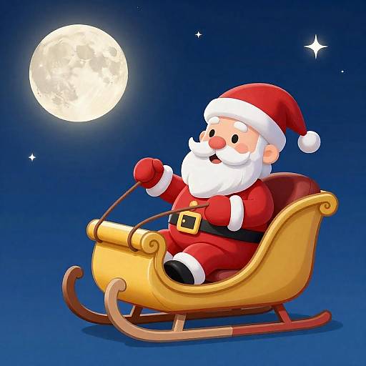 Santa with Black Hair in Yellow Sleigh
