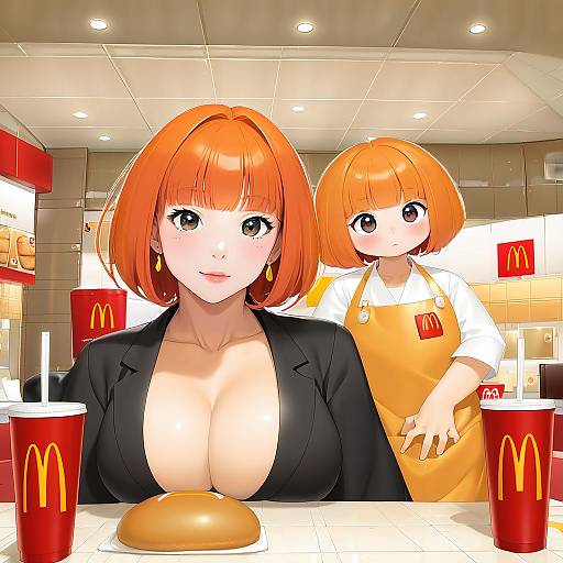 Illustration of Mother (yoru mac), mcdonald's in the style of Sazaki ichiri