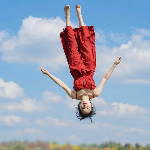 Weightless Woman in Red Dress