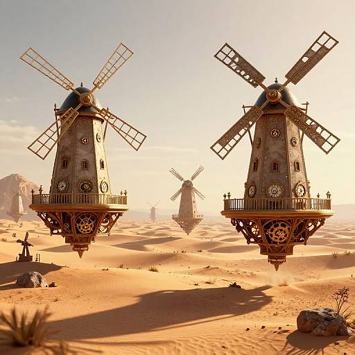 Steampunk Floating Cities in Desert