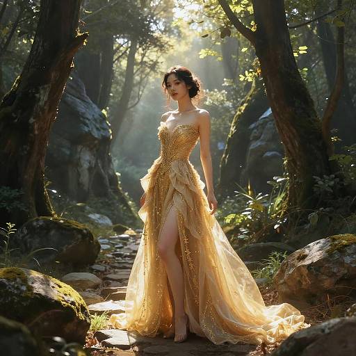 Elegant Woman in Magical Forest