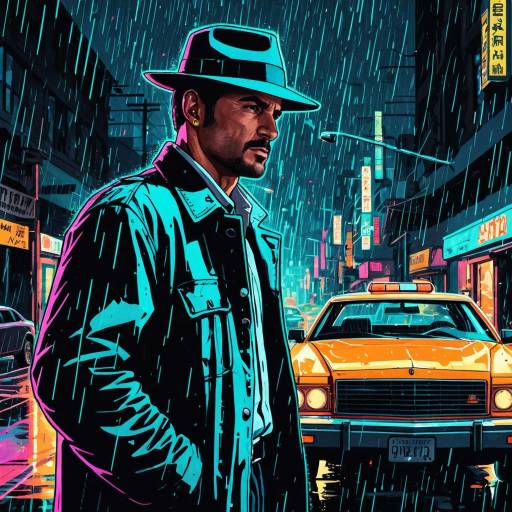 Neon Rain Street Detective Illustration Neon Rain Street Detective Illustration