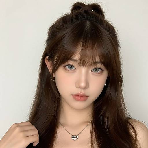 Realistic Portrait of Woman with Bangs