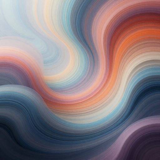 Abstract digital painting with swirling, wavy patterns in vibrant colors of red, blue, white, and purple, creating a dynamic, fluid effect.