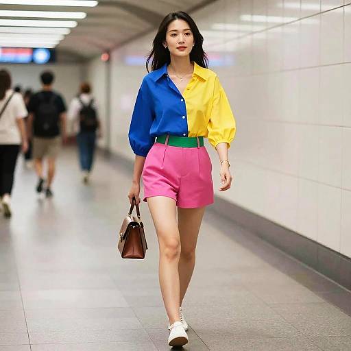 Confident Asian Woman in Subway Fashion