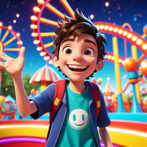 Joyful Teen in Amusement Park Scene
