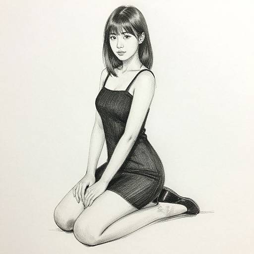 Pencil Sketch of Kneeling Woman