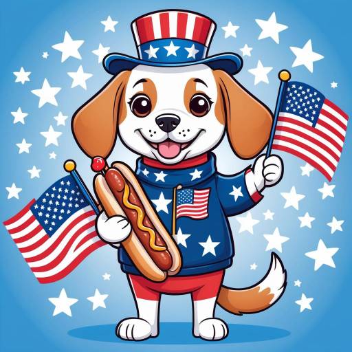 Patriotic Cartoon Dog with Hotdog
