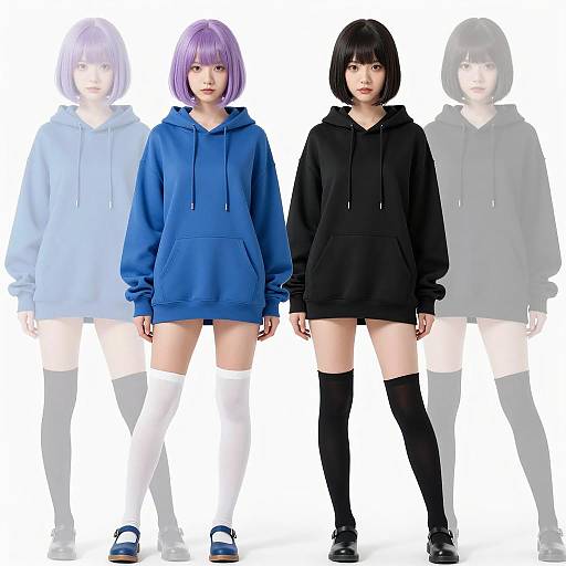 Two Women in Hoodies and Thigh-High Socks