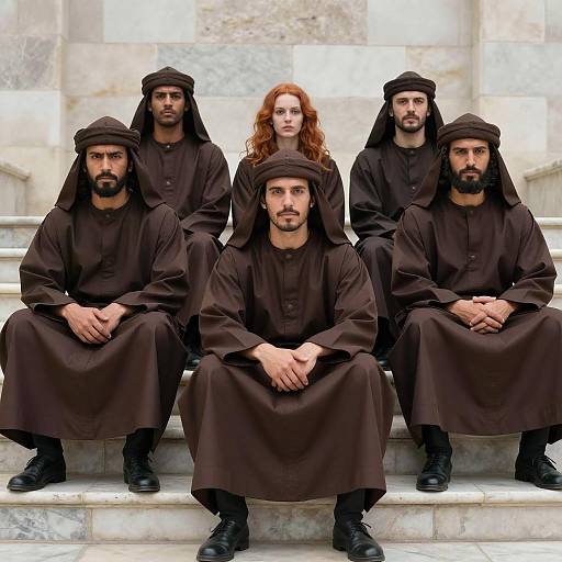 Serious Gathering on Stone Steps