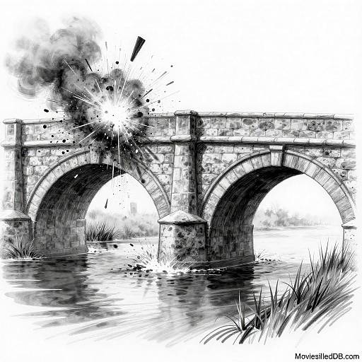 Explosive Stone Bridge in Black and White