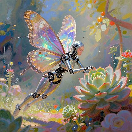Cyborg Butterfly in Vibrant Garden