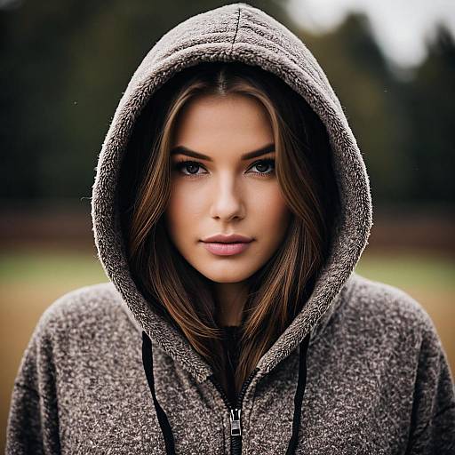 Young Woman in Fleece Hoodie Outdoors