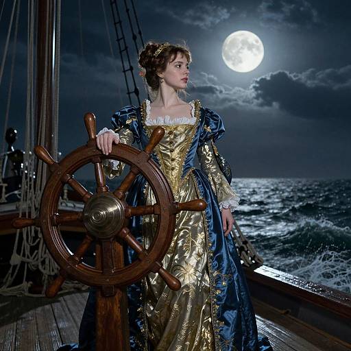 Regal Woman at Ship's Helm